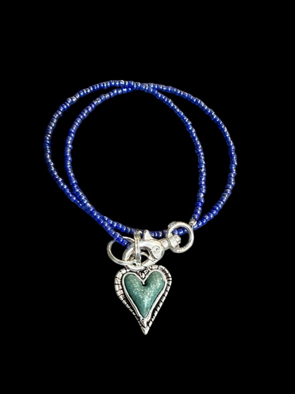 Blue Beaded Heart Necklace.